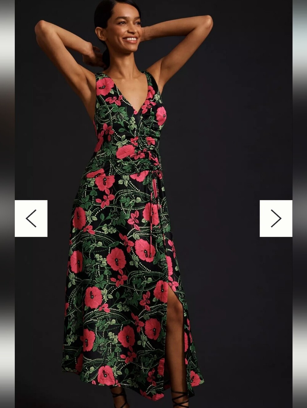 Anthro Maeve Tropical Hibiscus Floral Ruched Maxi Dress NWT